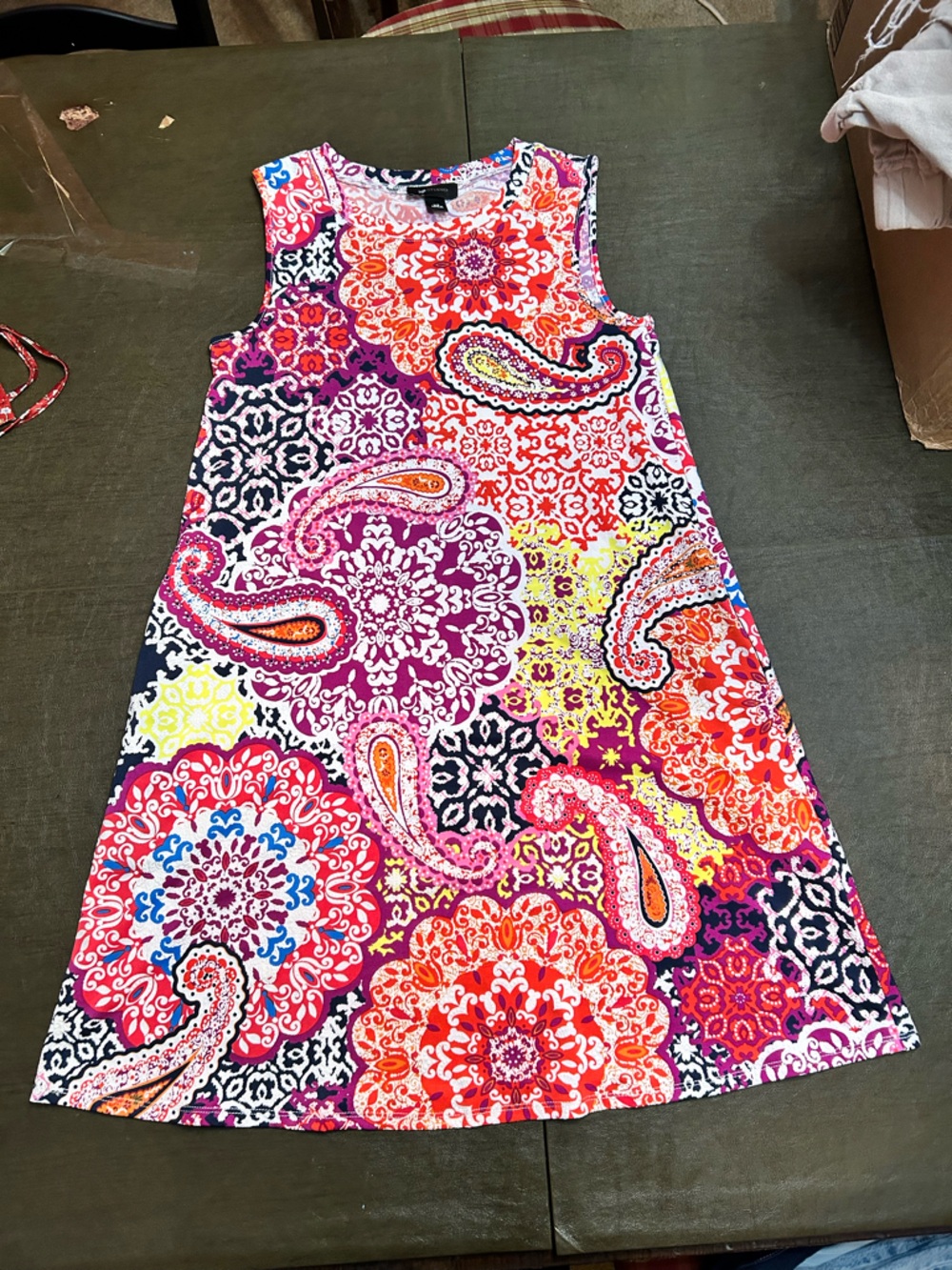 AB Studio Red, Pink & Blue Paisley Print Dress